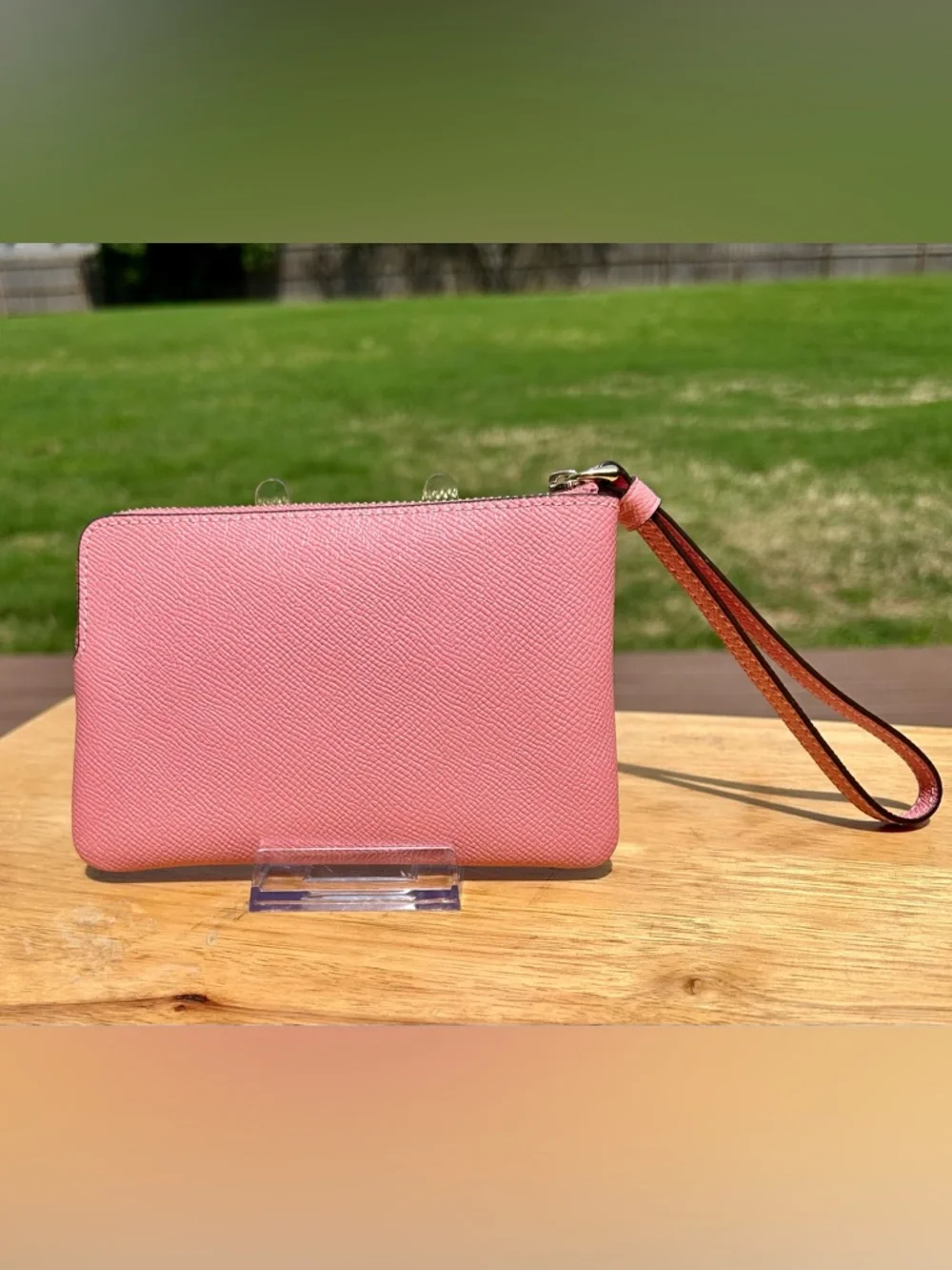 Coach Bubblegum Pink Leather Wristlet Corner Zip NWT - Picture 5 of 16